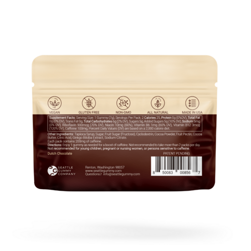 Mocca Shots Energy Gummies with Caffeine Dutch Chocolate 12 Packs